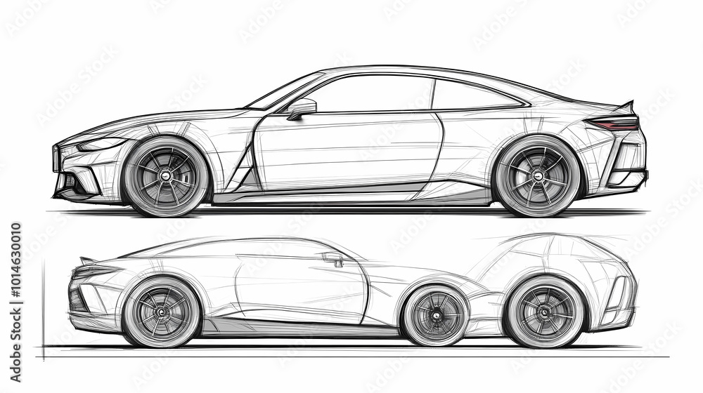 Naklejka premium car thin line drawing different view set