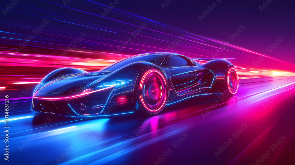 Vector illustration.port car of the future. Concept of neon. A virtual control system that glows. Road traffic. Background for interfaces, logos, banners. Vector illustration.port car of the future. Concept of neon. A virtual control system that glows. Road traffic. Background for interfaces, logos, banners.