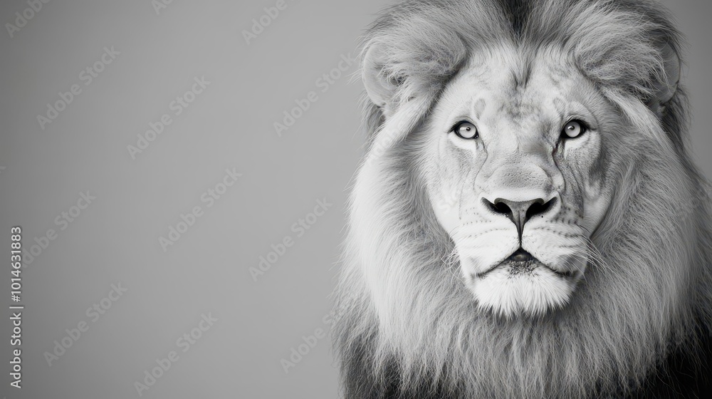 A closeup of a lion s face in black and white, with piercing eyes and detailed fur texture A closeup of a lion s face in black and white, with piercing eyes and detailed fur texture