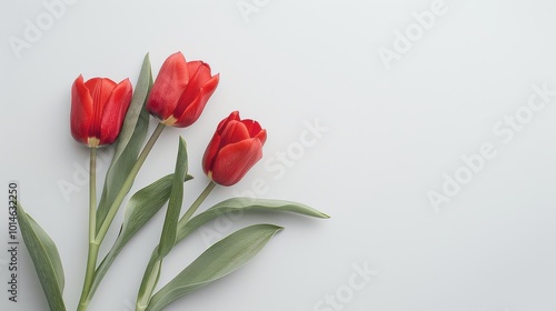 Red tulips on elegant minimalist background: fresh floral artistry in nature photography