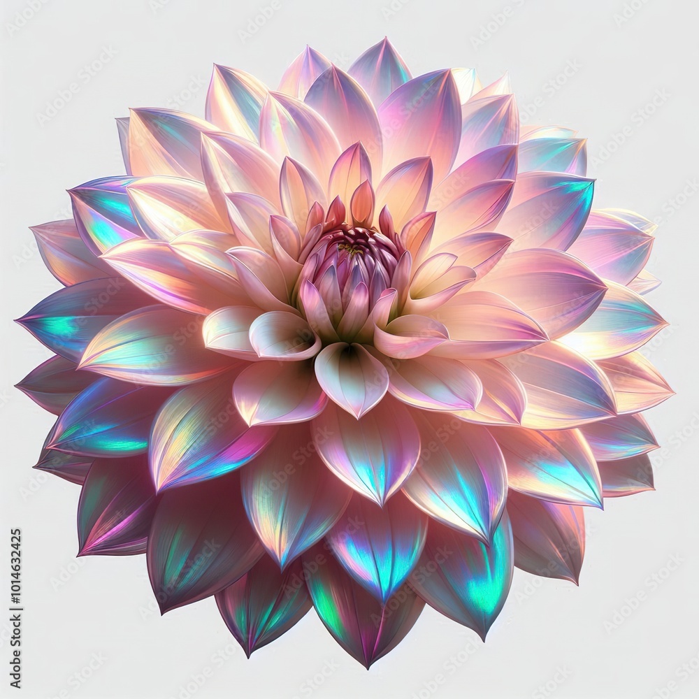 Fototapeta premium glowing metallic iridescent light pink Dahlia on a white background