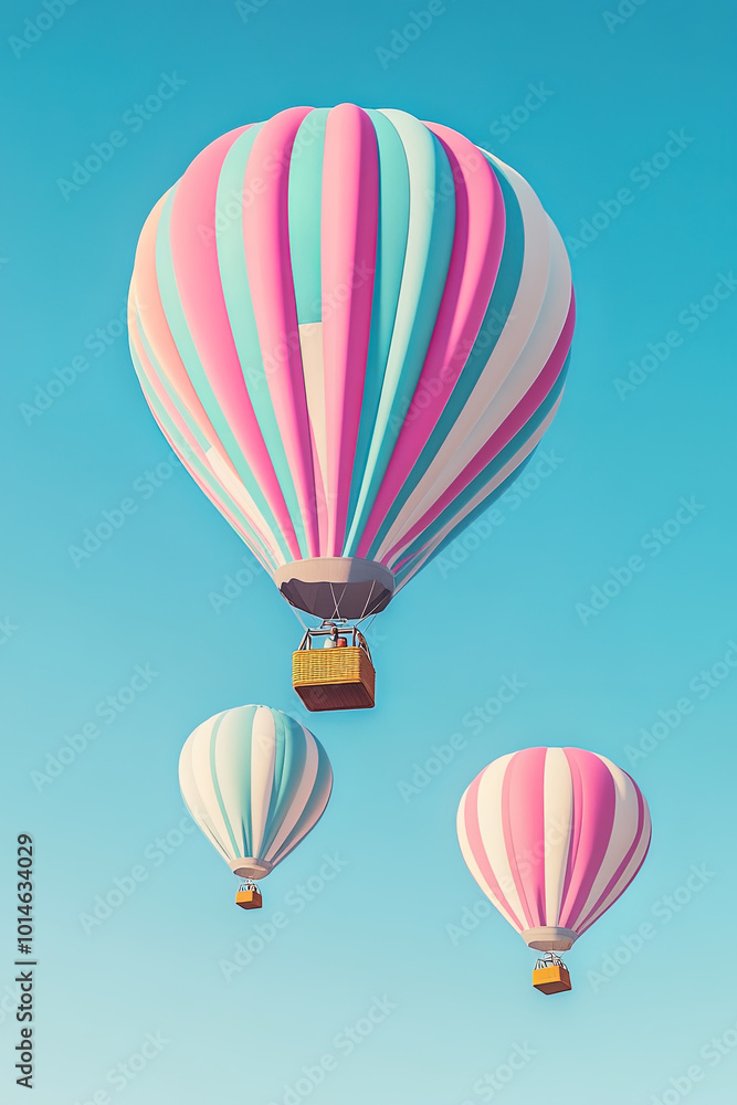 Obraz premium colorful hot air balloon in blue sky background, 3d illustration