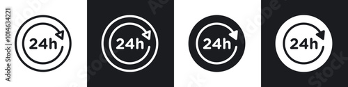24 Hrs icons set. filled and line illustration