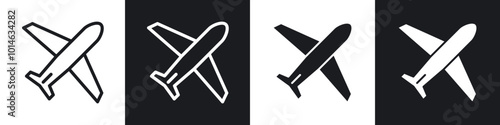 Airplane icons set. filled and line illustration