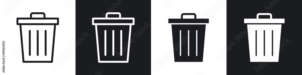 Bin icons set. filled and line illustration Bin icons set. filled and line illustration