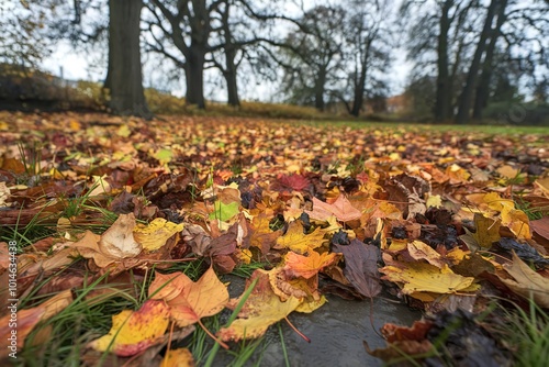 Wallpaper Mural the ground covered with fallen elm tree leaves in autumn Torontodigital.ca