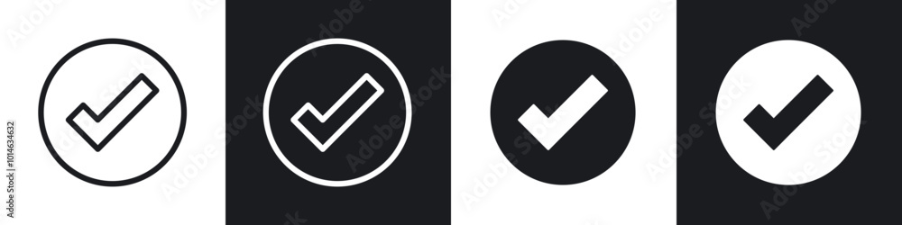 Check mark icons set. filled and line illustration Check mark icons set. filled and line illustration