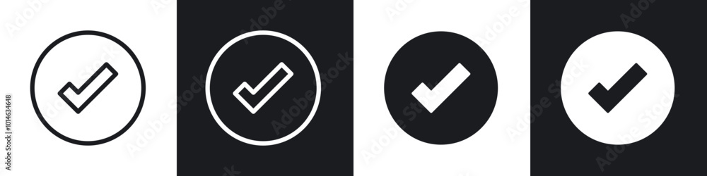 Checkmark icons set. filled and line illustration Checkmark icons set. filled and line illustration
