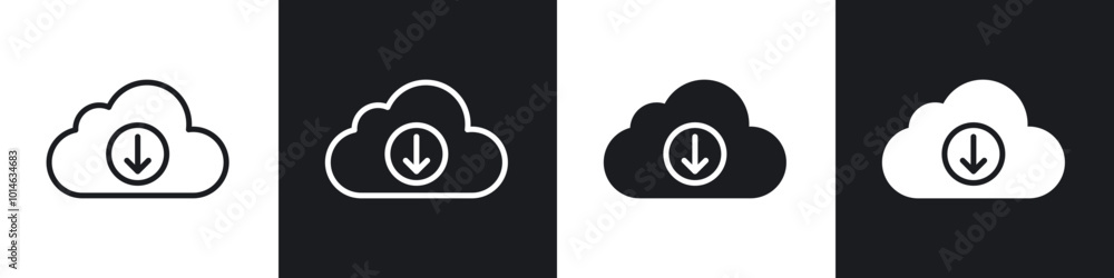Cloud download icons set. filled and line illustration Cloud download icons set. filled and line illustration