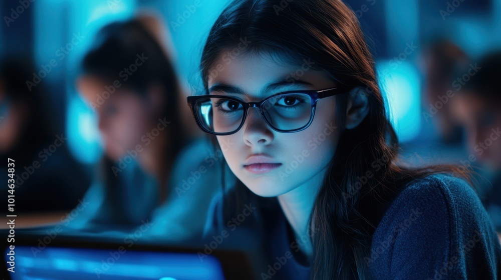 The Girl with Glasses Studying