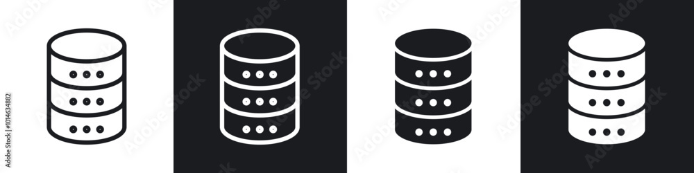 Database icons set. filled and line illustration Database icons set. filled and line illustration