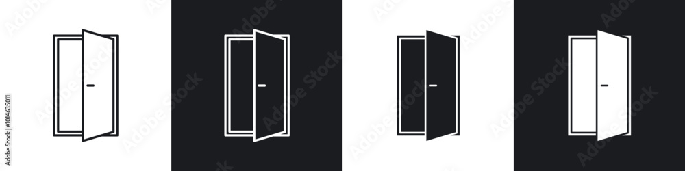 Door icons set. filled and line illustration Door icons set. filled and line illustration