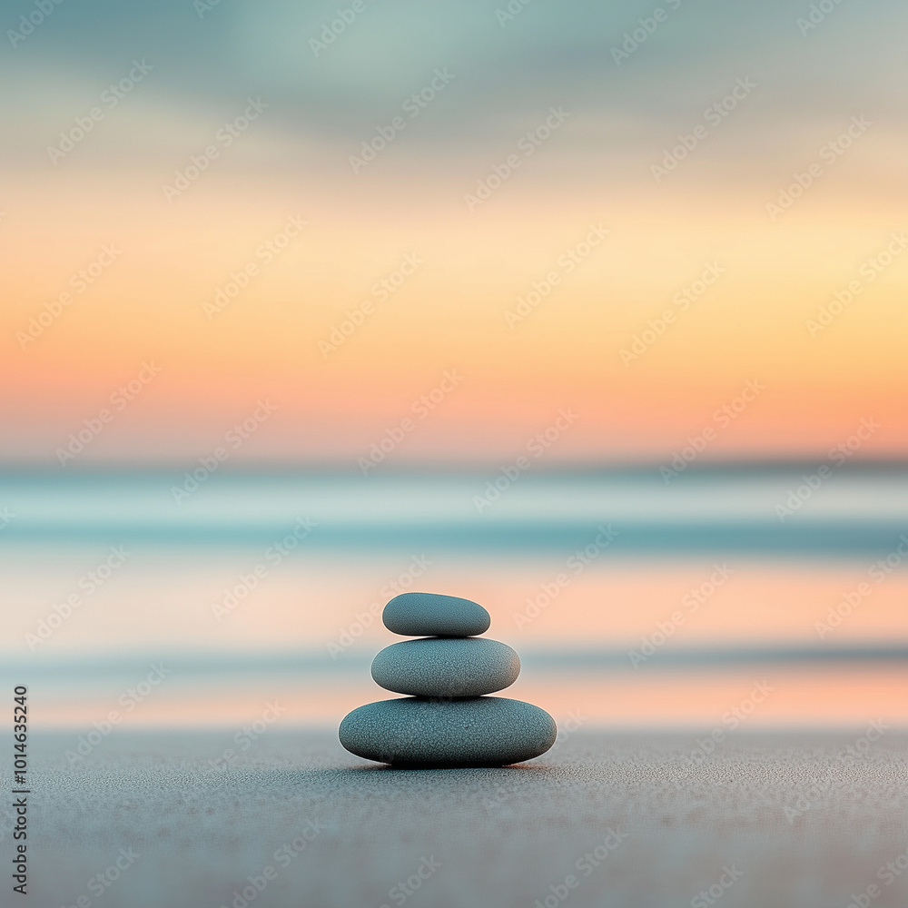 Zen Stone Stack on a Beach at Sunset Zen Stone Stack on a Beach at Sunset