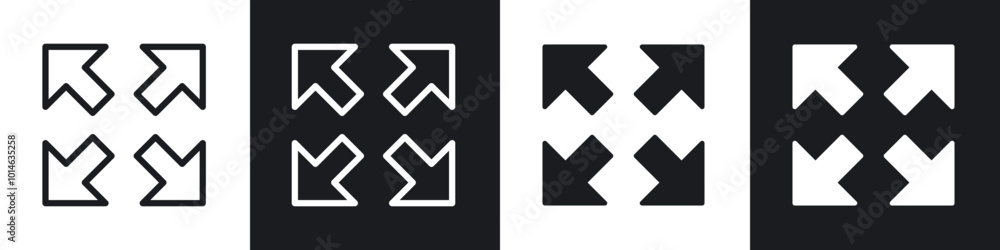 Expand icons set. filled and line illustration Expand icons set. filled and line illustration