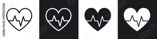 Heartbeat icons set. filled and line illustration