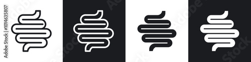 Intestine icons set. filled and line illustration