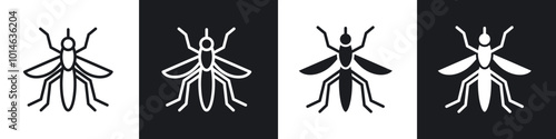 Mosquito icons set. filled and line illustration