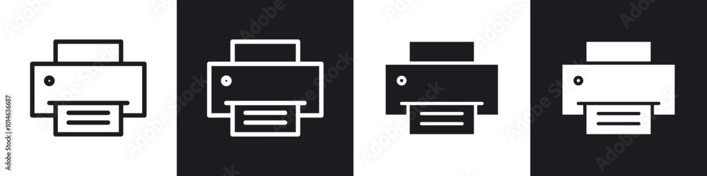Print button icons set. filled and line illustration Print button icons set. filled and line illustration