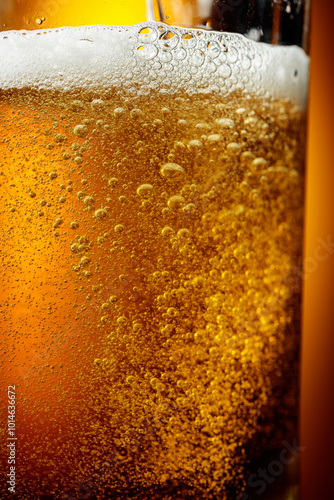 Glass of tasty beer with foam, closeup.