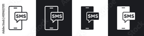 SMS icons set. filled and line illustration