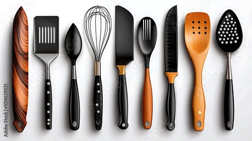 Kitchen Utensil Set Wooden and Black Handles