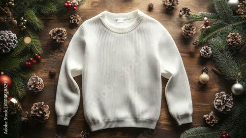 Christmas sweater mock up. Christmas flat lay template. ai generated photo