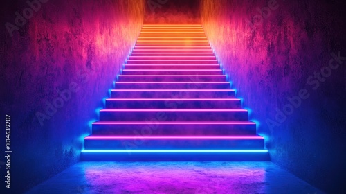 Neon Abstract Staircase in Vibrant Colors