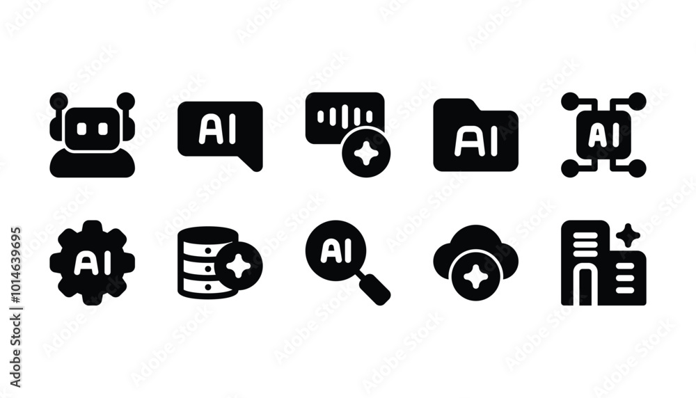 Artificial intelligence icon pack solid style Artificial intelligence icon pack solid style