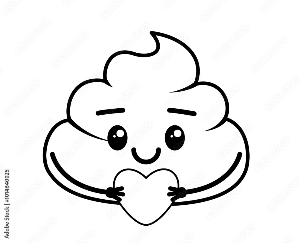 Coloring page with poop in love. Black and white poop. Vector.