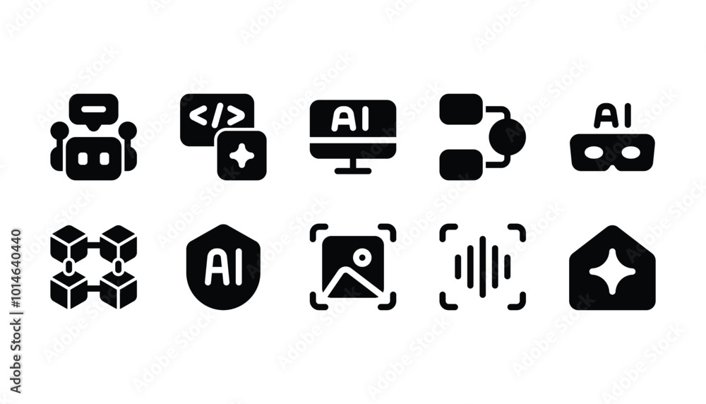 Artificial intelligence icon pack solid style Artificial intelligence icon pack solid style