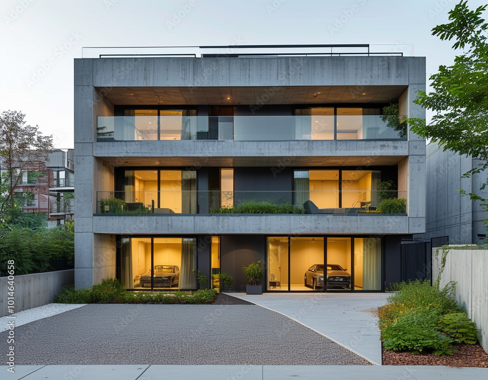 An urban duplex in the heart of the city, featuring a simple concrete ...