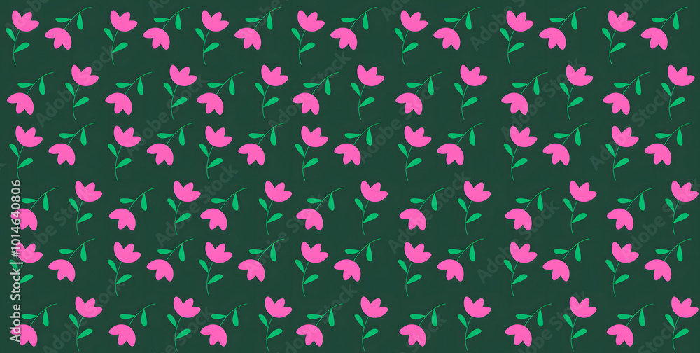 Fototapeta premium Seamless floral pattern with pink flowers and sea green background