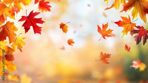 Golden and Red Maple Leaves Falling from Tree