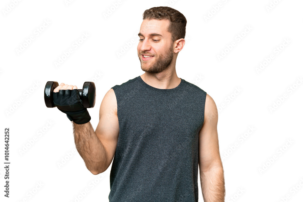 Young sport man making weightlifting over isolated chroma key background with happy expression Young sport man making weightlifting over isolated chroma key background with happy expression