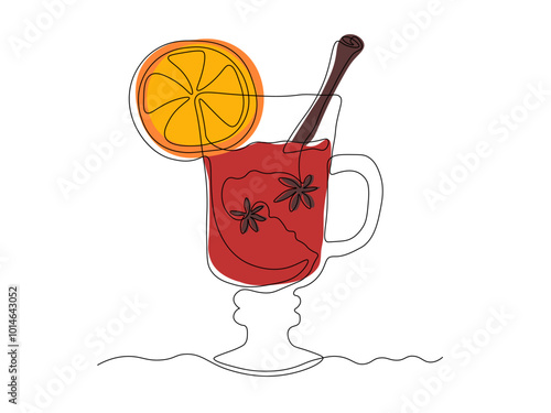 mulled wine. continuous one line art hand drawing sketch, logo