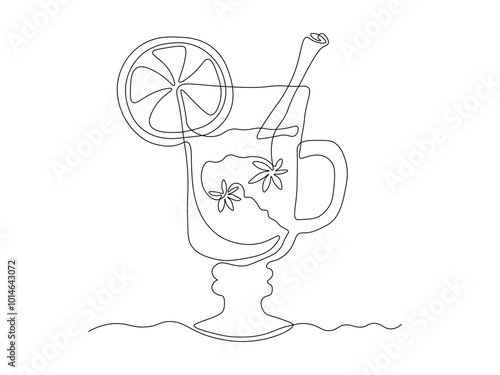 mulled wine. continuous one line art hand drawing sketch, logo