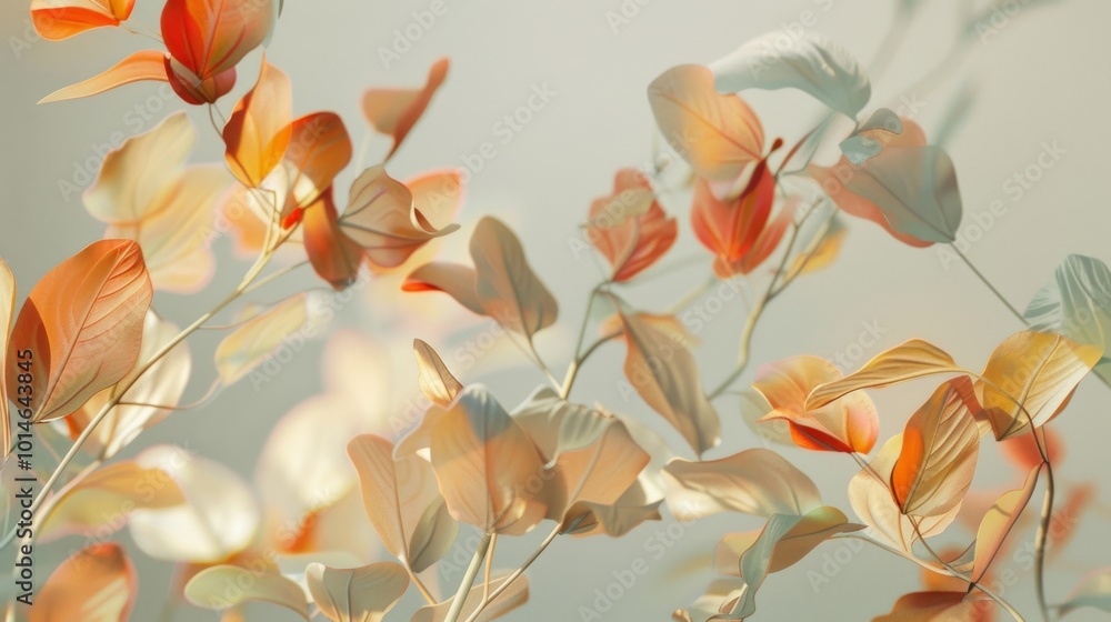 A graceful arrangement of soft-hued leaves in sunlight creates a dreamy, organic atmosphere, capturing the gentle beauty of nature. A graceful arrangement of soft-hued leaves in sunlight creates a dreamy, organic atmosphere, capturing the gentle beauty of nature.