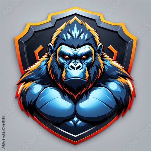 A stylized gorilla emblem featuring a muscular design and vibrant colors. photo