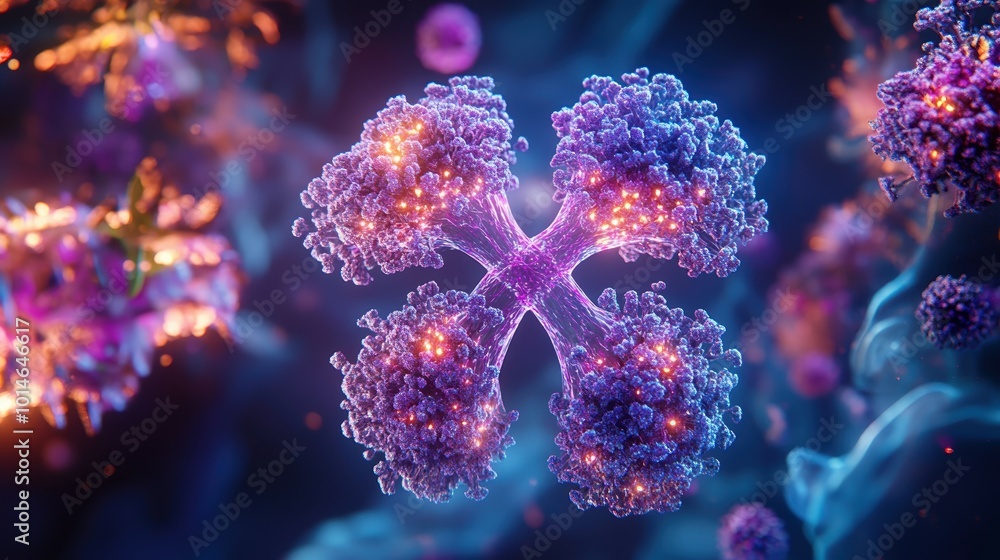 Fototapeta premium Anatomical 3D render of the human respiratory system the bronchioles and alveoli illuminated to show the effects of COVID-19