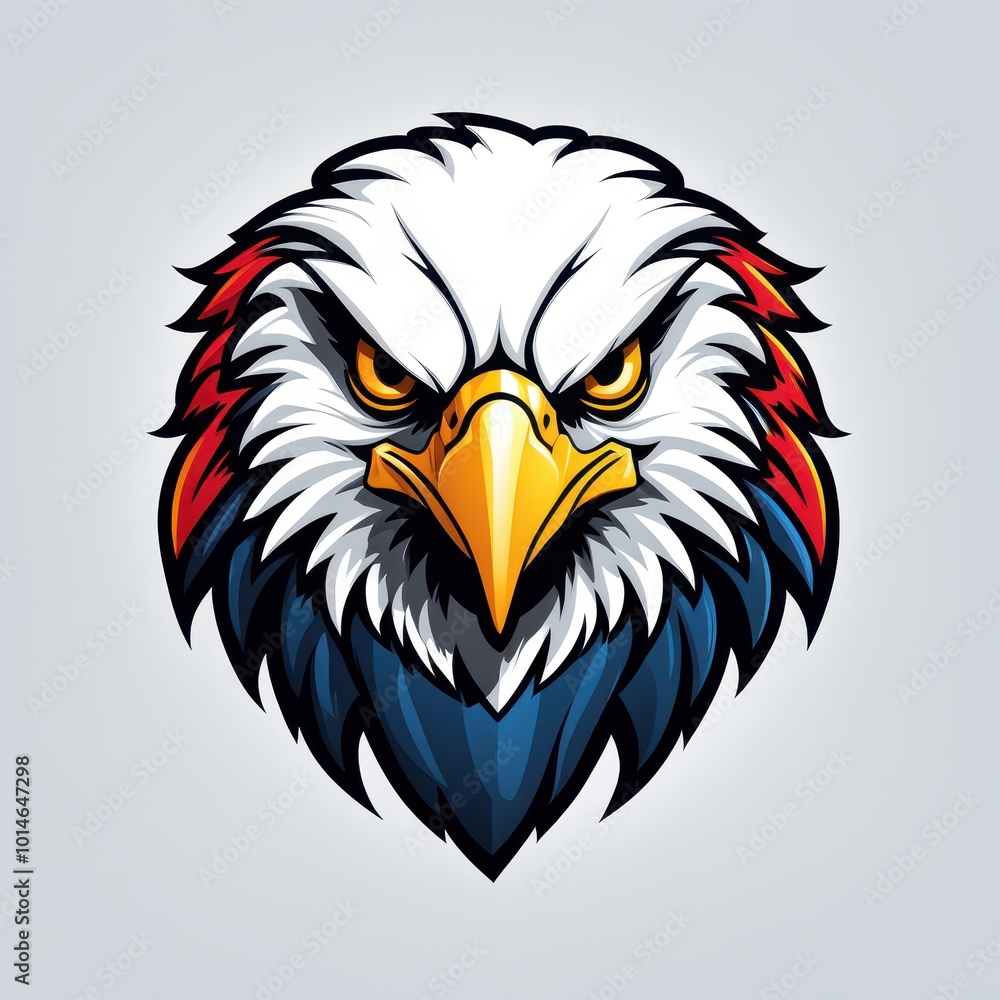 A stylized eagle head with fierce expression and vibrant colors, suitable for logos or graphics. A stylized eagle head with fierce expression and vibrant colors, suitable for logos or graphics.
