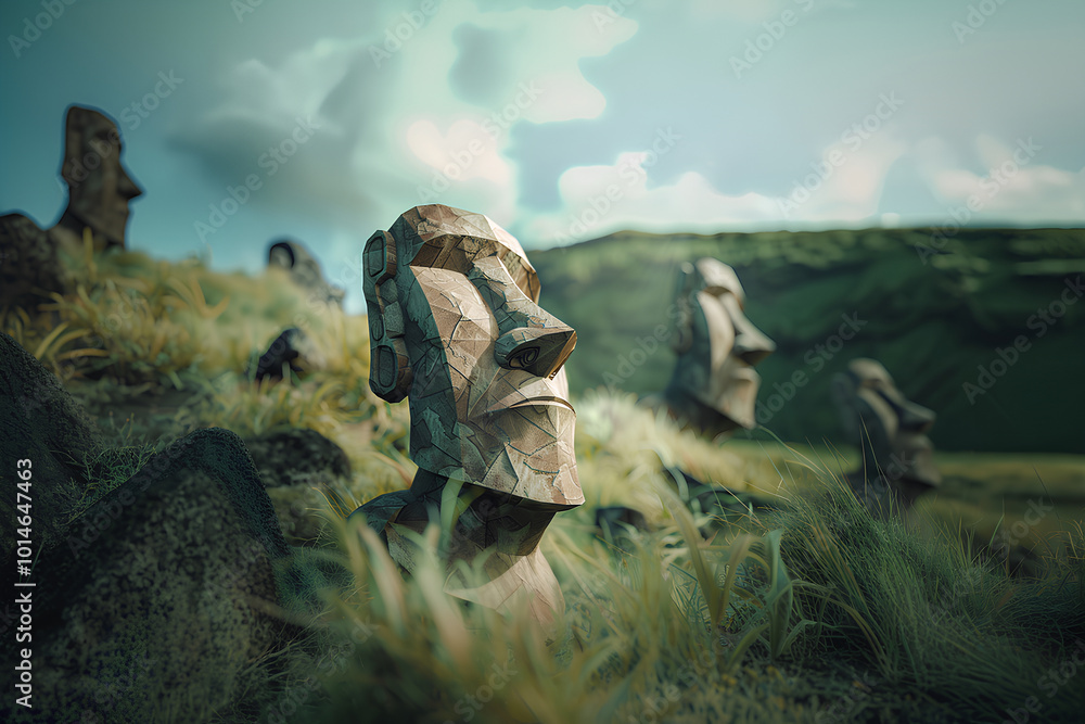 Obraz premium 世界遺産 イースター島のモアイ像のイメージ