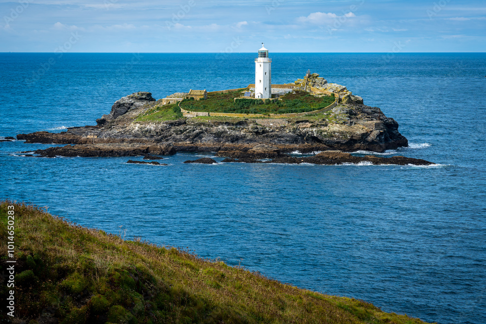 Godrevy Lighthouse on Godrevy Island in St Ives Bay, Cornwall Godrevy Lighthouse on Godrevy Island in St Ives Bay, Cornwall
