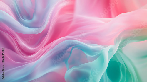 Abstract background of pink, blue and green flowing fabric.