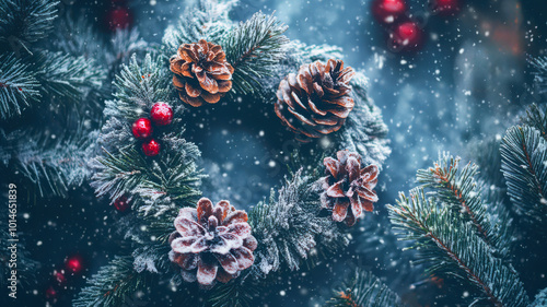 Wallpaper Mural Snowy Pinecone Wreath on Winter Background
 Torontodigital.ca