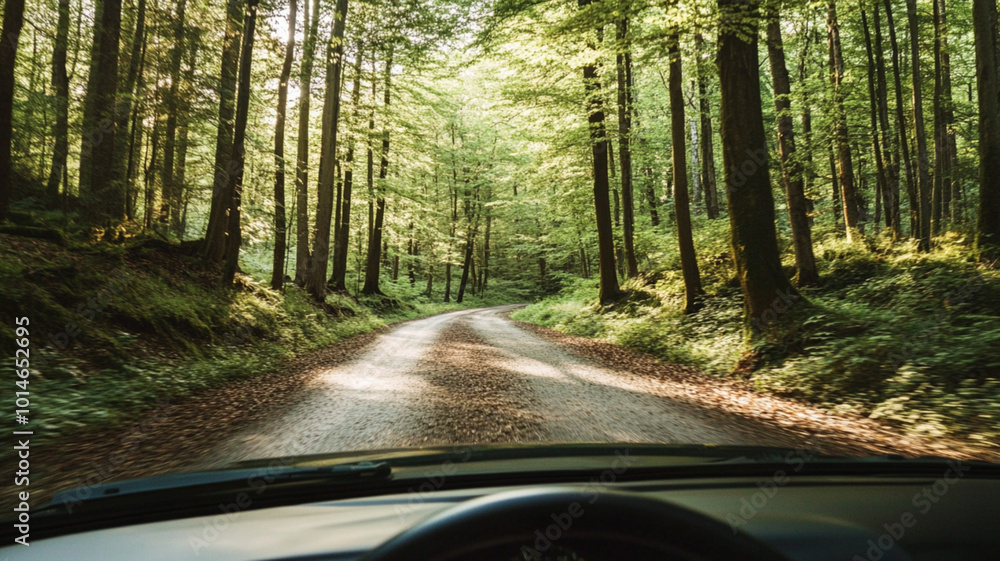 Obraz premium car driving in forest
