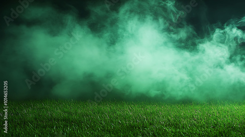 A green field with green smoke billowing above.