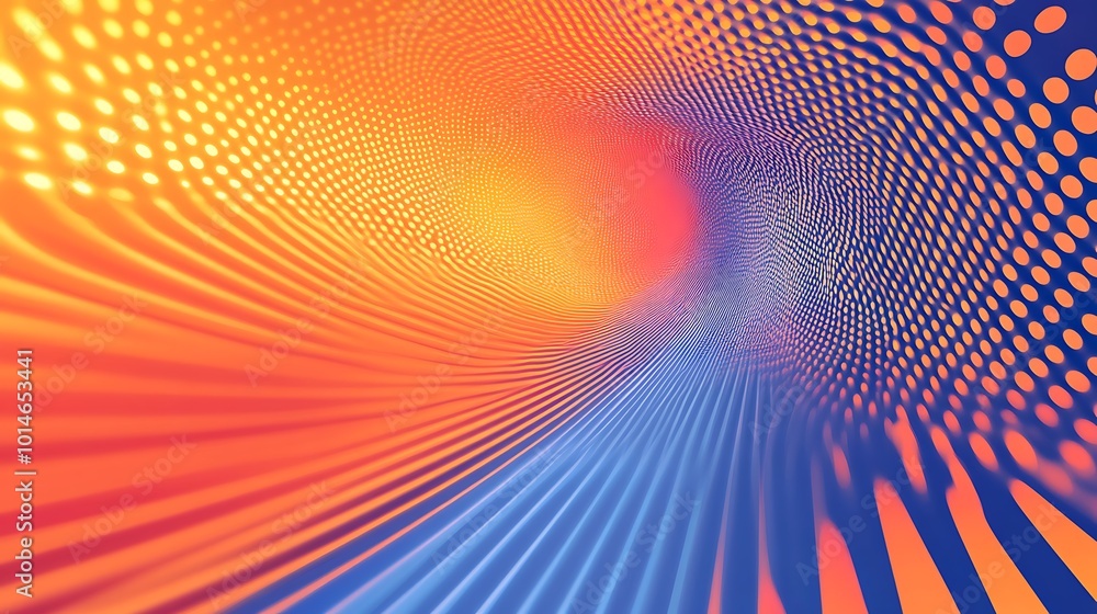 Abstract background with a swirling pattern of lines and dots in orange and blue. Abstract background with a swirling pattern of lines and dots in orange and blue.