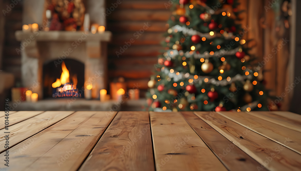 Holiday cheer, cozy room with fireplace and christmas tree Holiday cheer, cozy room with fireplace and christmas tree