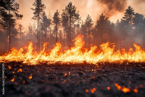 Close up of wildfire raging through forest photo