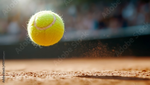 Tennis Ball Kicking Dust on Clay Court photo